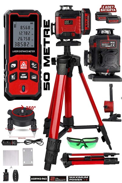 ASSUR Lazer Metre + 360° 16 Köşe Otomatik Hizalama Tripod'lu Lazer Metre Hiza...