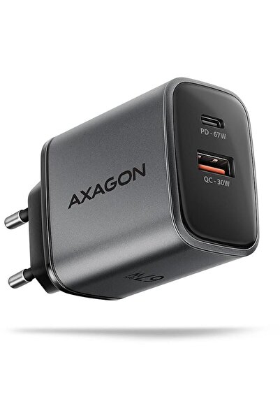 Axagon ACU-PQ67 GaN 67W USB-C/USB-A Travel Wall Charger, Grey