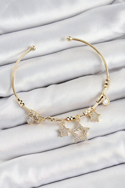 Mega Bazaar Brass Zircon Stone Star Model Gold Color Charm Bracelet