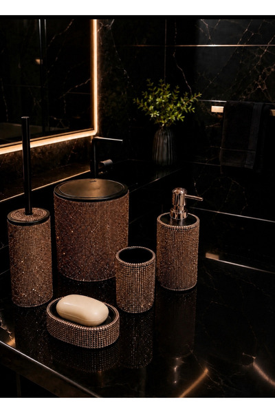 Mercandamoda Gold Taşlı 5 Parça Taşlı Banyo Takımı