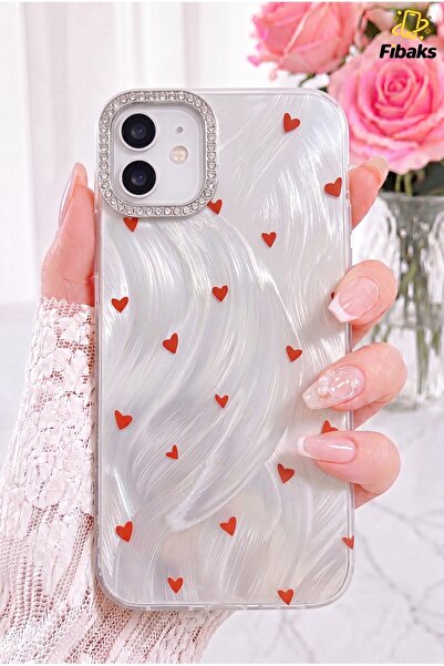 Fibaks iPhone 12 / 12 Pro Kılıf Işıltılı Aşk Serisi Taşlı Kamera Çerçeveli Ka...