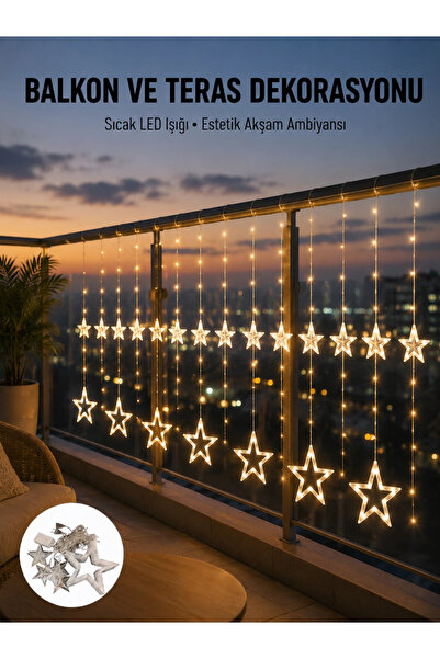 shopwave Yıldız Figürlü Perde Peri Led 3x3 Metre Dekoratif Işık Yeni Nesil