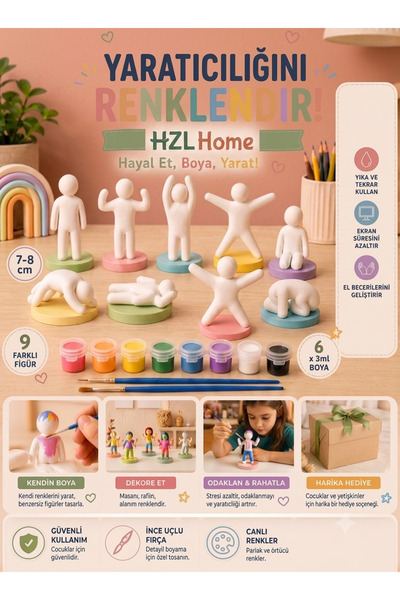 Boyanabilir 9 Farklı İnsan Figürü Seti - Boya ve Fırçalar Dahil (7-8cm)