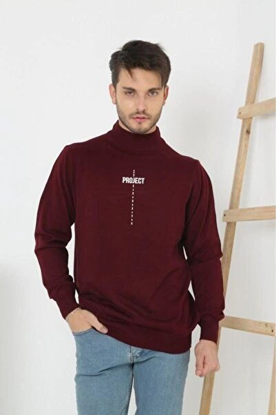 Mariposa Secret Men's Half-Turtleneck Sweater Printed Woven Knitwear - Claret...
