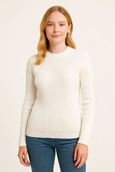 Mariposa Secret Women's Crew Neck Knitwear Sweater Cotton Thick Ribbed Woven ...