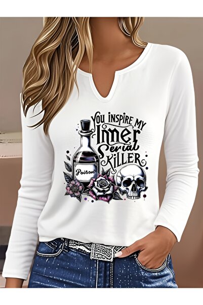 Deocept Mix Printed Cotton Half V-Neck Long Sleeve Blouse
