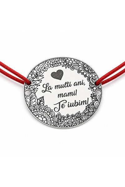 Simoshop Brățară argint 925 cu bănuț La Mulți Ani Mami, șnur reglabil — cadou...