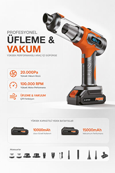 Kensa 20000Pa Kablosuz Araç Süpürgesi Üfleme Vakum 2'si 1 Arada 100000 RPM Şa...