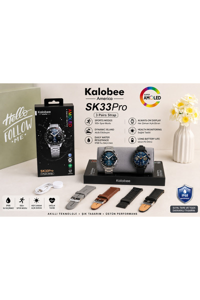 KALOBEE Watch Sk33 PRO Kordon Hediyeli Akıllı Saat Iphone Ve Android Tüm Telefonlara Uyumlu