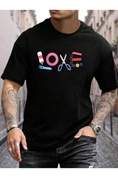 9TAY 100% Cotton Scrapbooking Love Women's Men's Black Vacation Crew Neck Sho...
