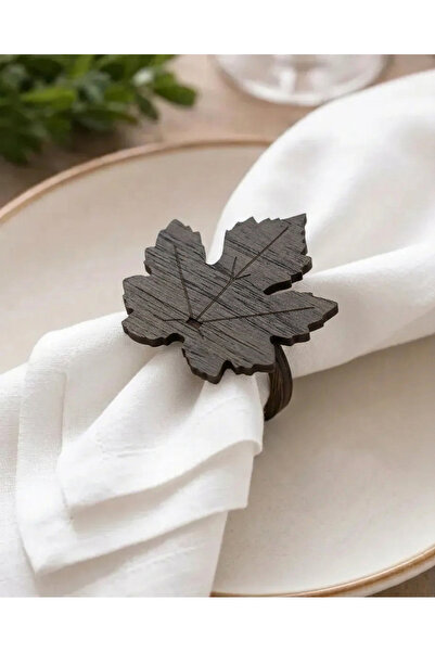 desenizmir Wooden Leaf Pattern 6-Piece Napkin Rings