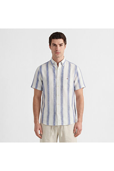 Gant Erkek Mavi Regular Fit Çizgili Logolu Gömlek