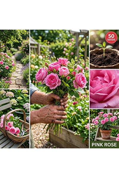 Bloom & Sow Seed 100 بذور ورد وردي - ورود حدائق وردية للزراعة في أصص الزرع؛ ز...