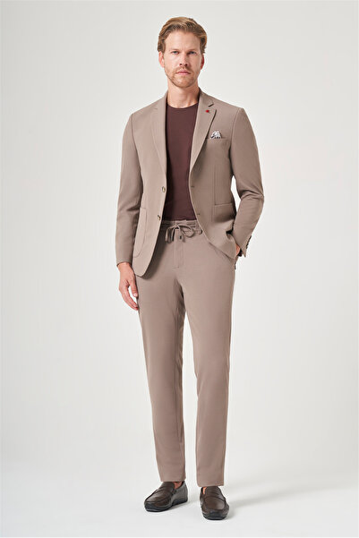 İmza Brown Mono Collar 6 Drop Slim Fit Elastic Waist Suit 1001260194