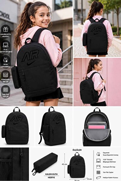 Nike Air Black Unisex Backpack 30X45X13 cm School Bag with Pencil Case Daily ...