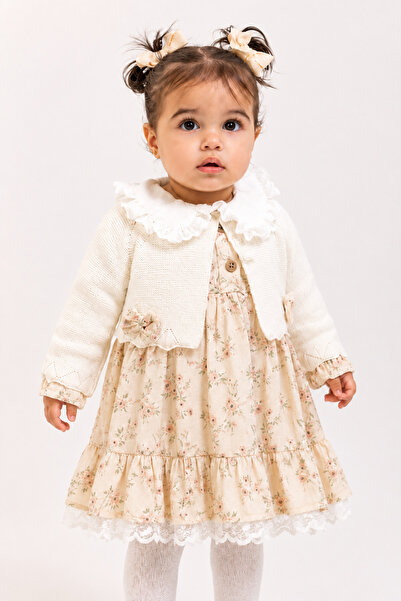 Babyhola Baby Girl Floral Dress Knitwear Cardigan 2-Piece Set 3027
