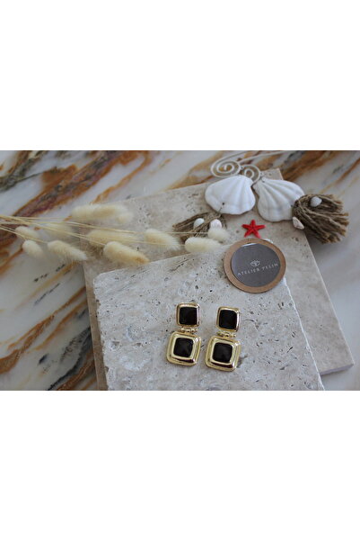 Atelier Pelin Dangle Brand Earrings with Brown Stones