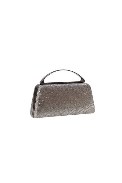 Sose Moda Elegant Evening Dress Bag with Sparkling Metal Handle - Platinum
