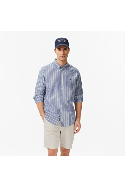 Nautica Erkek Mavi Regular Fit Çizgili Gömlek
