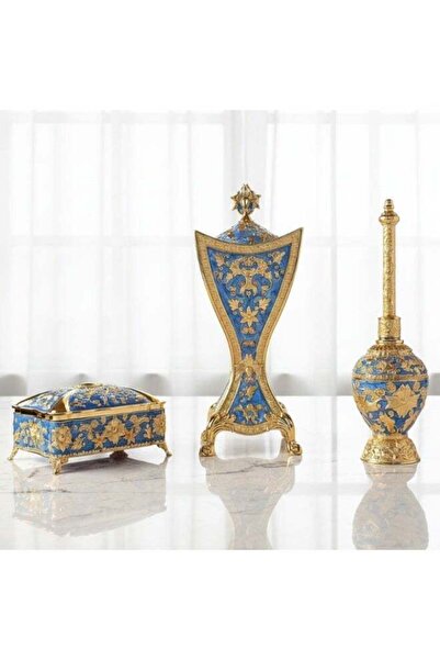 SOBHYS Luxury Arabic Incense Burner and Perfume Set, Royal Blue and Gold, Zin...