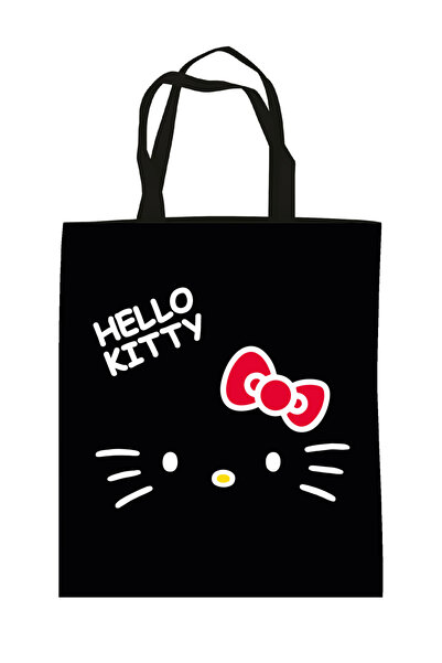 Hello Kitty Μαύρη τσάντα καμβά, τσάντα για ψώνια 44 εκ.