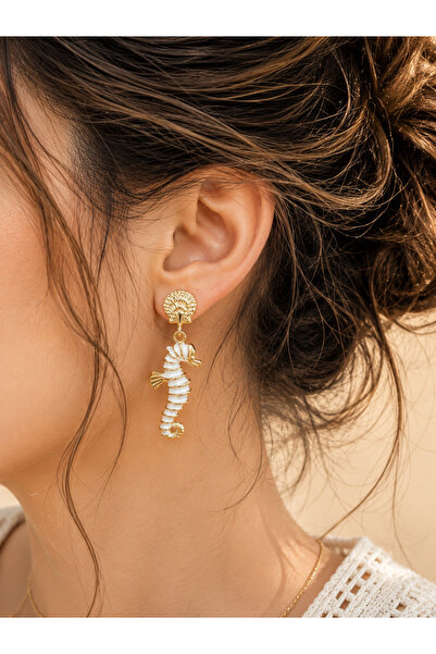 BY DİLEK ÇETİN ACCESSORY Steel Sea Horse Figured Earrings