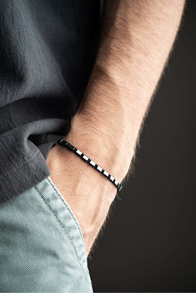Nereze 3*5 Shiny Hematite Natural Stone Macrame Men's Bracelet
