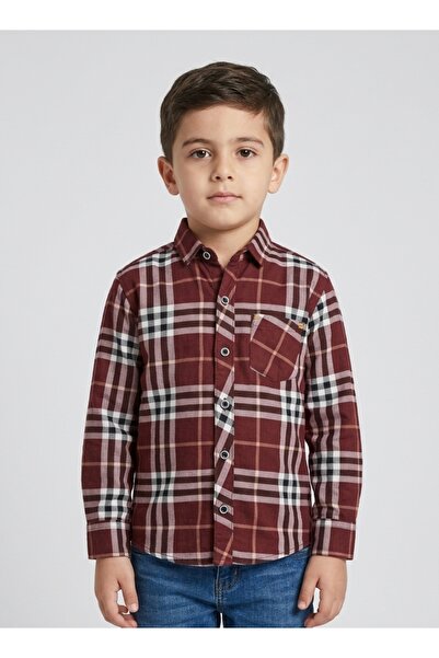 Babyqlo Boys Maroon Checkered Long Sleeve Shirt