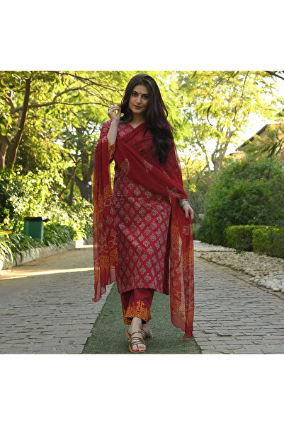 MYSMAR Maroon Rayon Salwar Kameez & Dupatta Set - ALV2009 | Maroon-Size:L-40-...