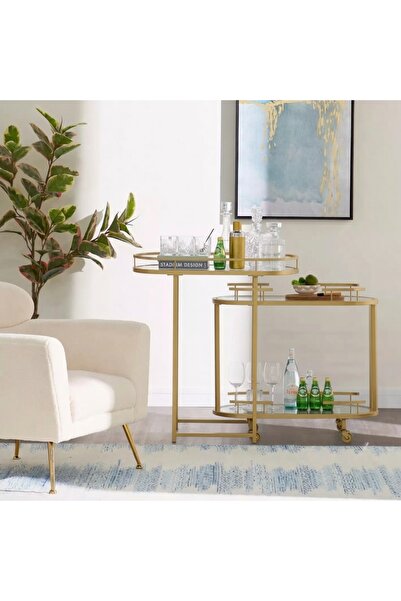 YINZUO 2-in-1 Nesting Bar Cart & Side Table, Rolling Serving Trolley with Tem...