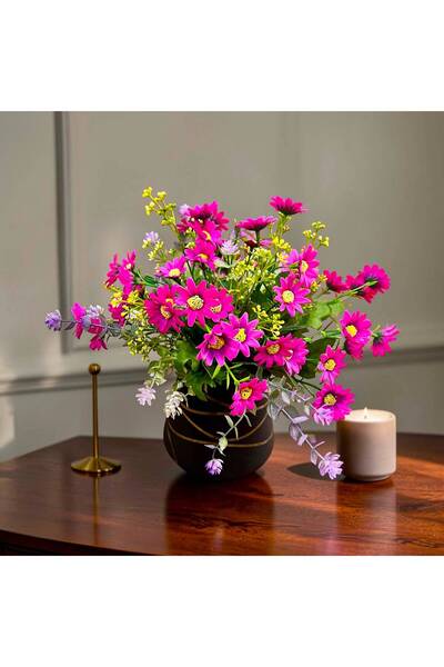 sedoshhomevision ترتيب زهور صناعية من نوع ديزي فوشيا في وعاء زجاجي مقاس 30x30 سم