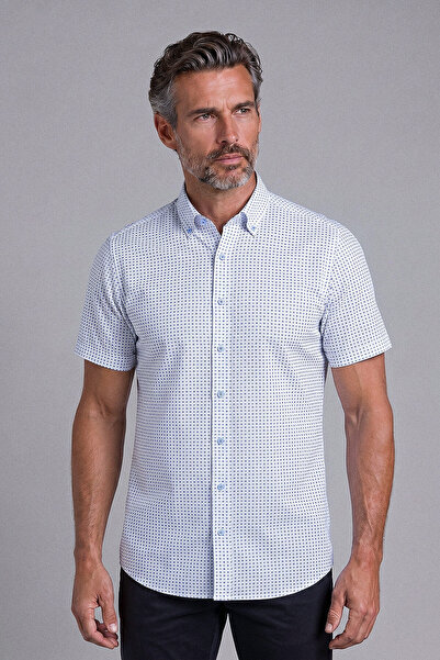 Bisse Blue Regular Fit Pocketless Short Pasha Collar Shirt