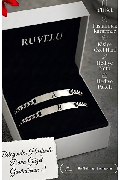 ruvelu 2'li Set Kişiye Özel Harfli Kararmaz Çelik Sevgili Bilekliği, Künyesi ...