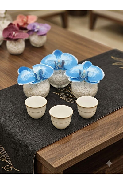 co arma Set of 3 Artificial Phalaenopsis Orchid Flowers in Glass Vase with Wh...