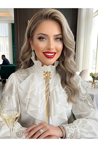 pegu baby collection LUKS ZİNCİRLİ KURDELE BROŞ TAŞLI ÖZEL TASARIM , İĞNELİDİR