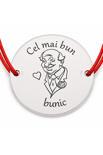 Simoshop Brățară argint 925 cu bănuț Cel mai bun bunic, șnur reglabil — cadou