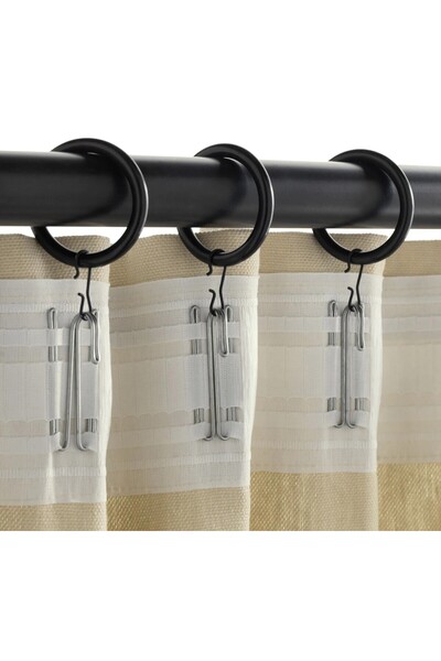 IKEA 10 Adet Perde Halkası Çap 38 mm Perde Asma Aparatı Kancalı Perde Askılığı Siyah Renk 00654657