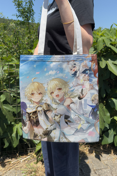 ZipZap Aether Lumine Genshin Impact V3 Double-Sided Canvas Print Tote Bag Ani...