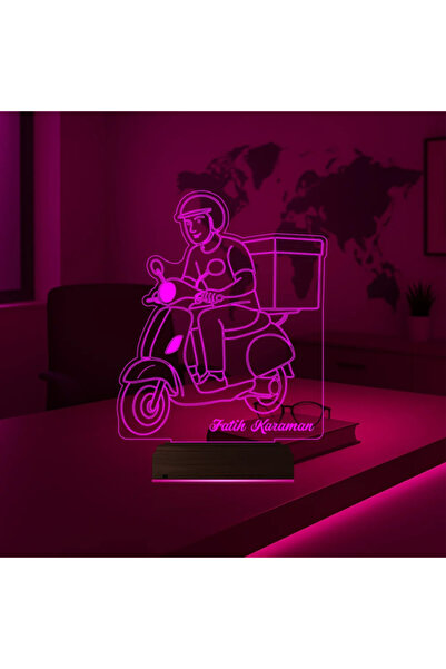 Kurye Hediye Paket Servis Motorsiklet Moto Kurye Kişiye Özel 3D Lamba - Masa Gece Lambası