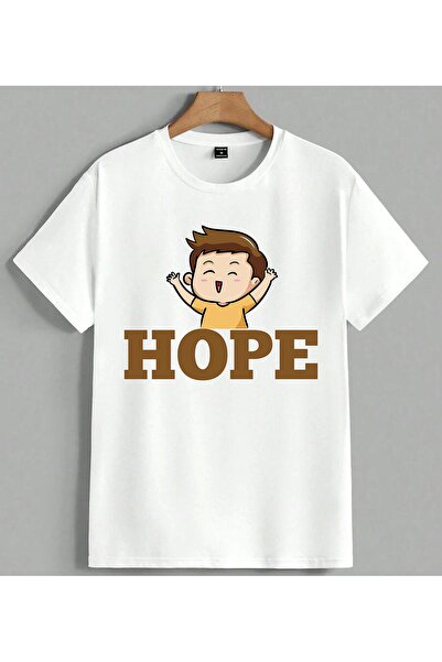 ELFERA Hope Umut Mutlu Cocuk Τυπωμένο Unisex Oversize T-Shirt Λευκό