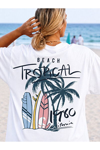 VODEXA Women's Oversize T-Shirt Tropical Printed 100% Cotton T-Shirt Comforta...
