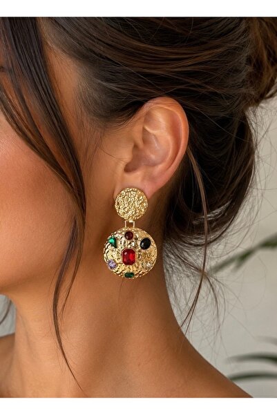 ANKA JEWELLRY أقراط متدلية نسائية من الفولاذ باللون الذهبي مع تفاصيل من الأحج...