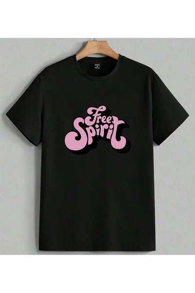 ELFERA تي شيرت Free Spirit Pink Yazi Vintage مطبوع للجنسين مقاس كبير باللون ا...