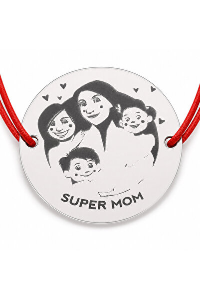 Simoshop Brățară argint 925 cu bănuț Super Mom, șnur reglabil — cadou