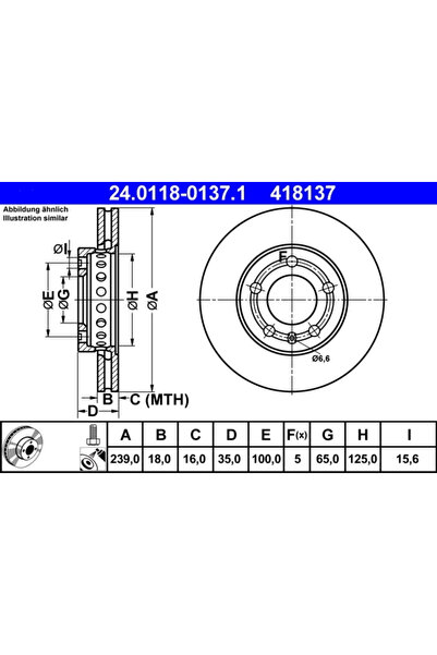 Ate Set Discuri Frana Skoda Fabia 1/Fabia 2 Vw Polo 4 1995-2014