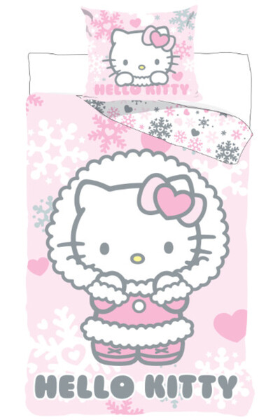 Hello Kitty Cozy Winter set de lenjerie de pat pentru copii, grădiniță 100x13...
