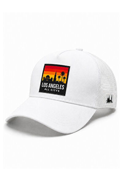 All citys Los Angeles Printed Patch Detailed Mesh Trucker Baseball Cap Unisex