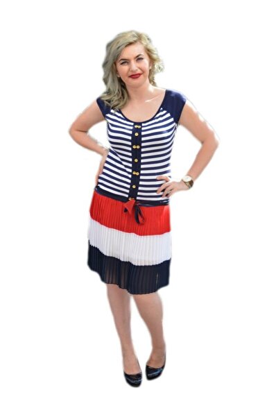 OEM Rochie cu talie joasa , de culoare rosu-alb-bleumarin
