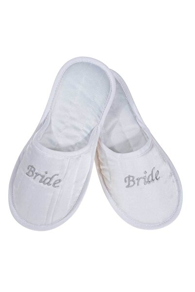 Amaryllis Slippers Γυναικεία νυφική σατέν παντόφλα δωματίου λευκή Ελληνική "