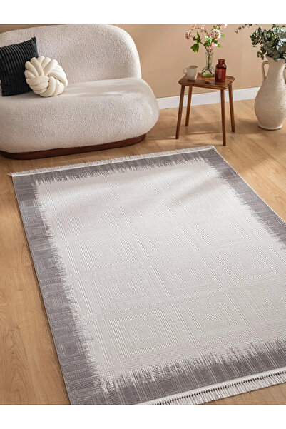 Tuğra Halı Işıl IL01 Gri Akrilik Geometrik Çizgili Halı 80 x 300 cm